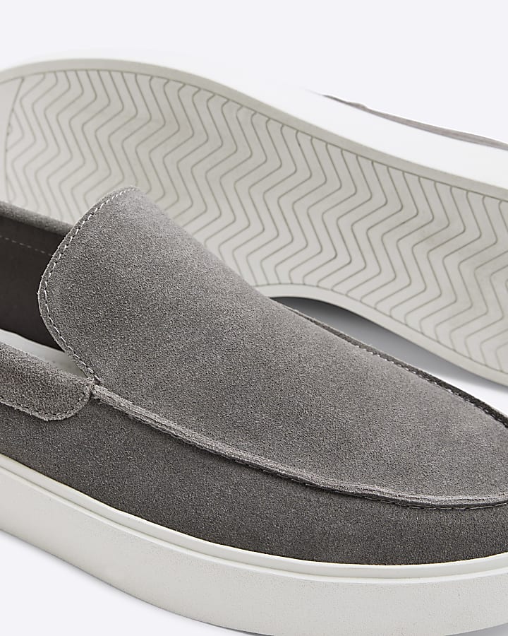 Grey Suede Wedge Cupsole Loafers