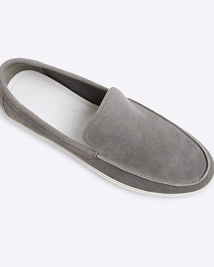 Grey Suede Wedge Cupsole Loafers