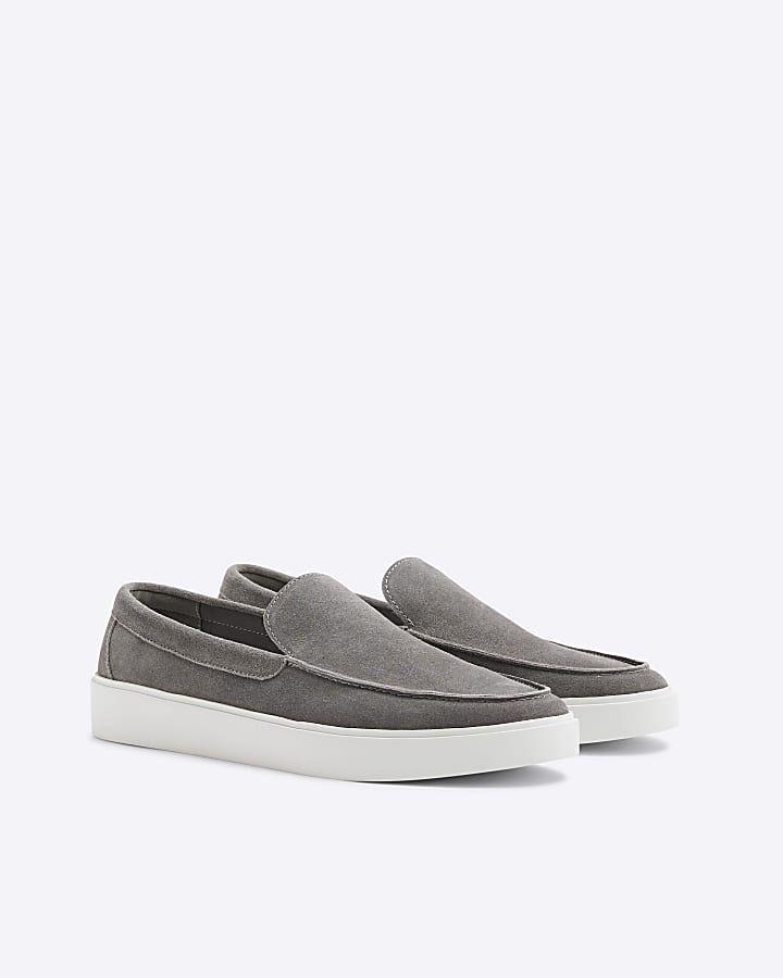 Grey Suede Wedge Cupsole Loafers