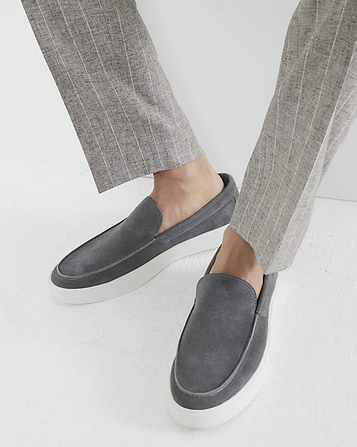 Grey Suede Wedge Cupsole Loafers