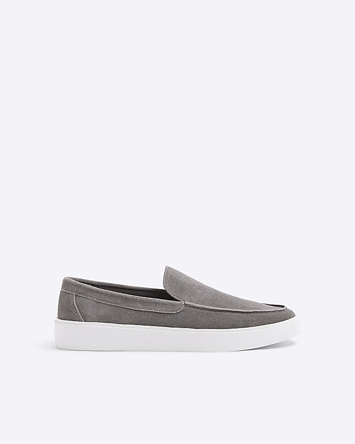 Grey Suede Wedge Cupsole Loafers