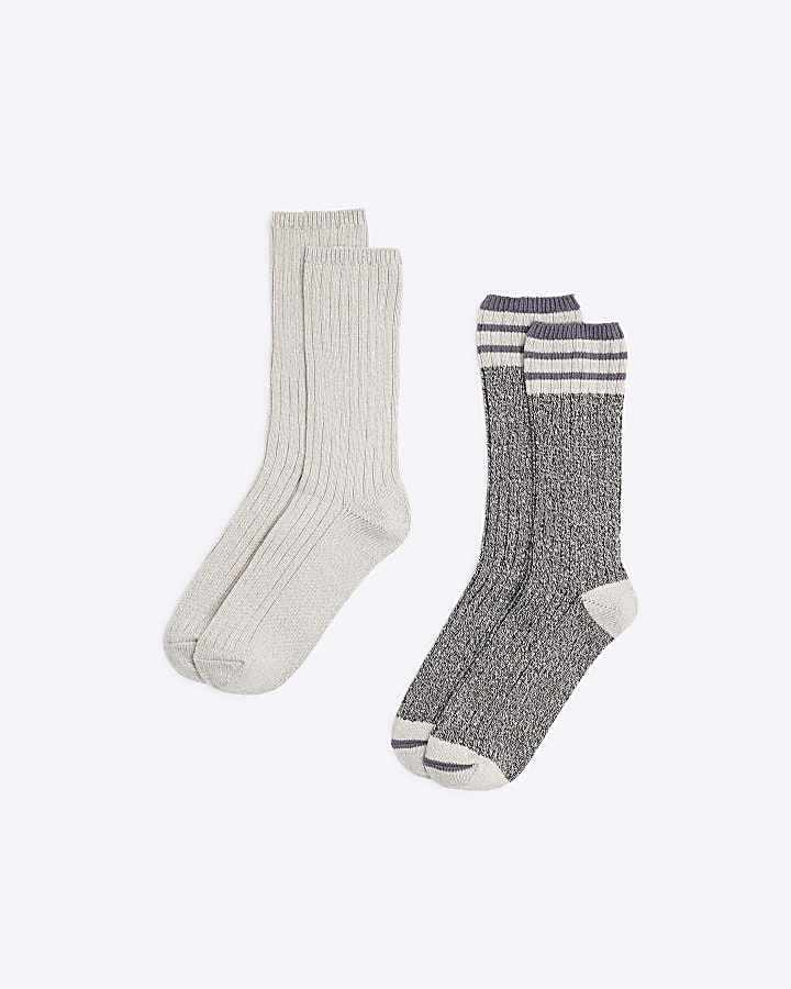 Gery 2 Pack Stripe Boot Socks Set