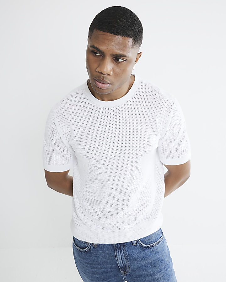 White Slim Fit Mesh Short Sleeve T-Shirt