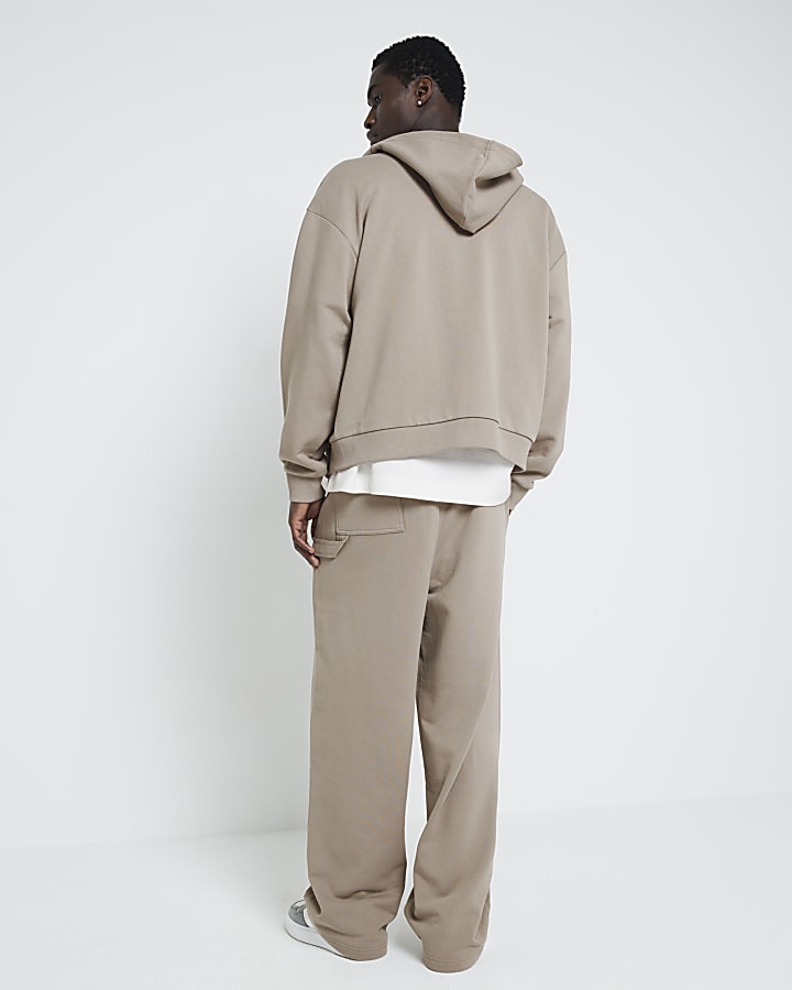 Brown Wide Leg Open Hem Joggers