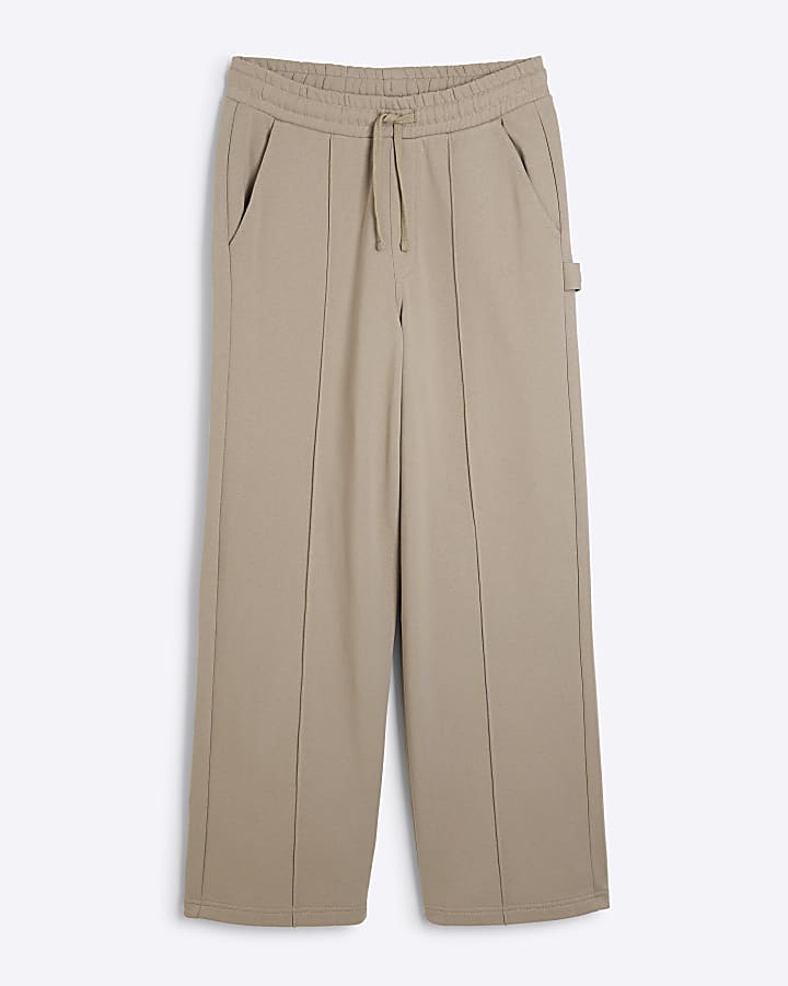 Brown Wide Leg Open Hem Joggers