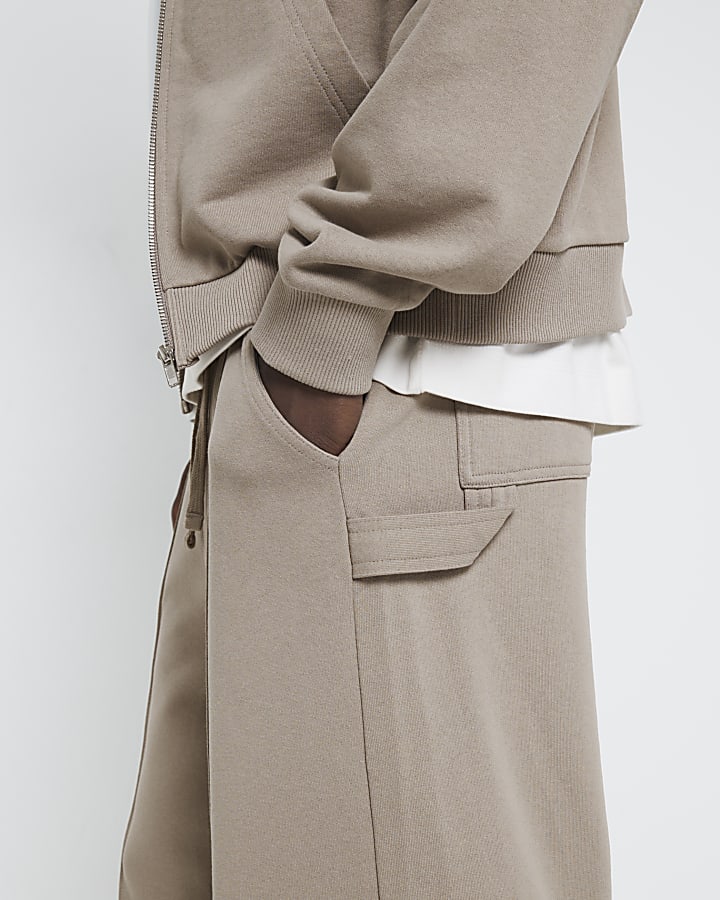 Brown Wide Leg Open Hem Joggers