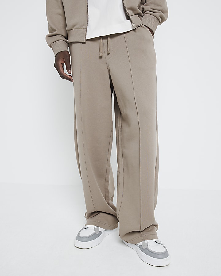 Brown Wide Leg Open Hem Joggers