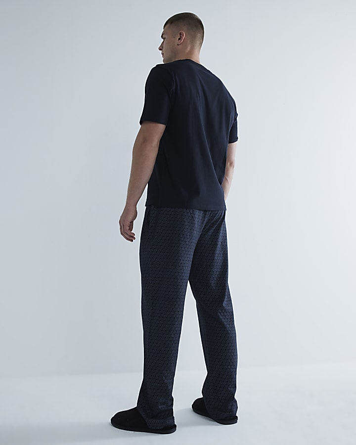 Black Monogram Print Pyjamas Set