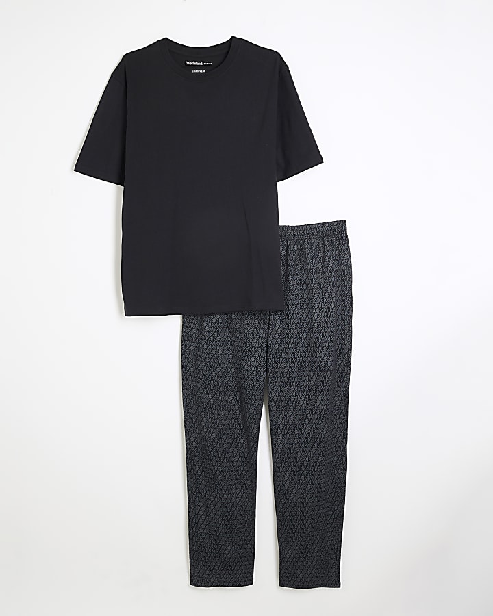 Black Monogram Print Pyjamas Set