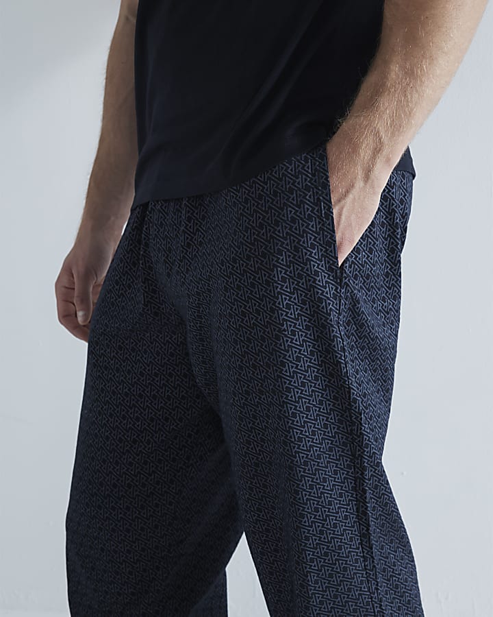 Black Monogram Print Pyjamas Set