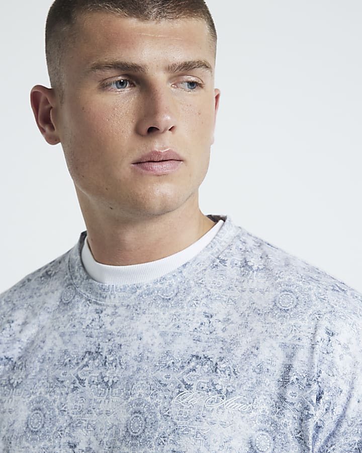 Blue Boxy fit paisley graphic t-shirt