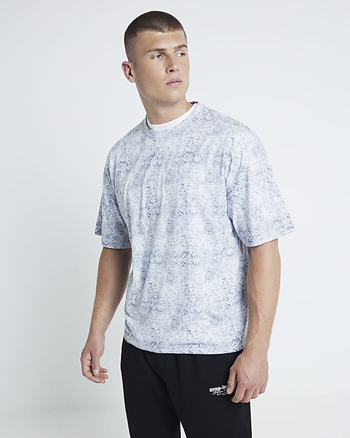 Blue Boxy fit paisley graphic t-shirt