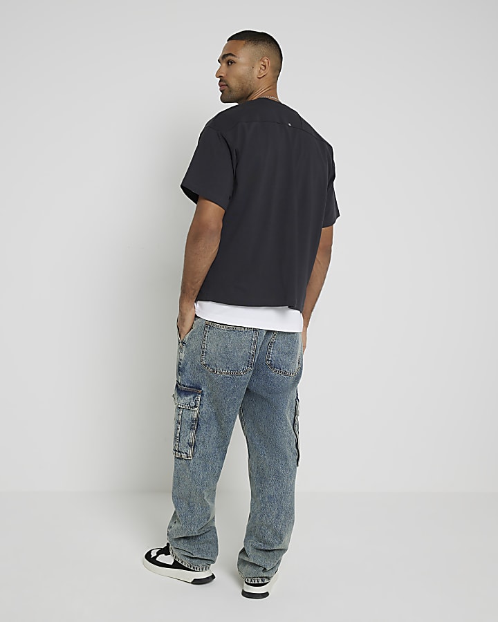 Black Cropped Boxy Fit Graphic T-Shirt