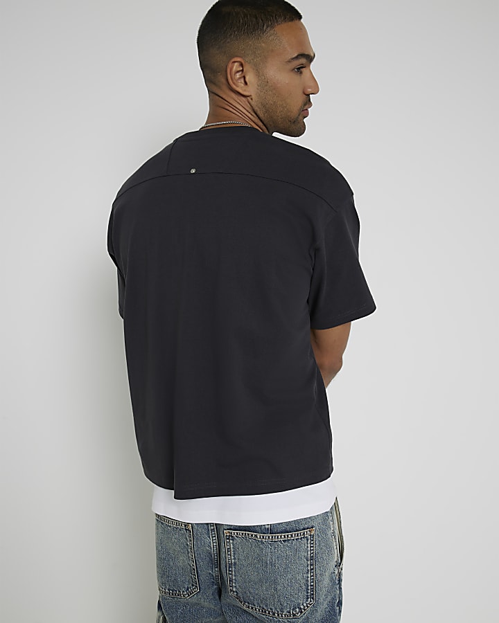 Black Cropped Boxy Fit Graphic T-Shirt