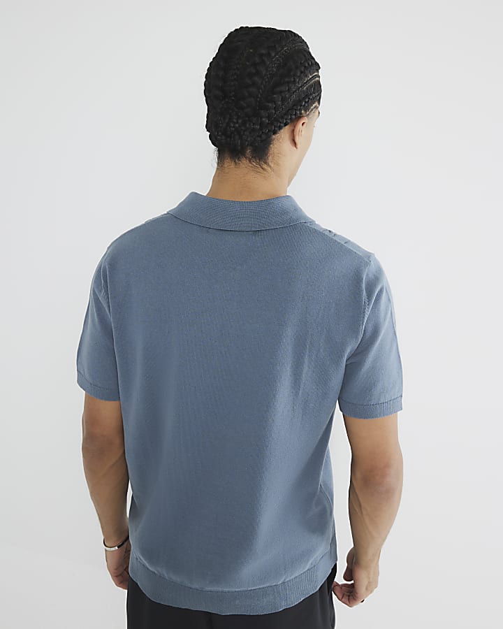 Blue Slim Fit Short Sleeve Polo Shirt