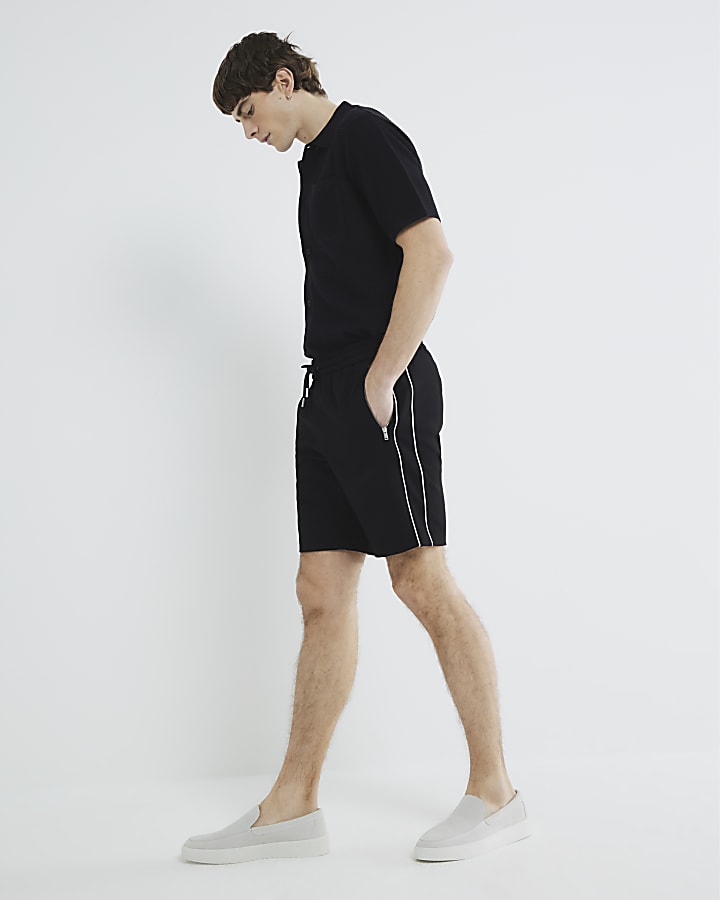 Black Stripe Full Elasticated Short