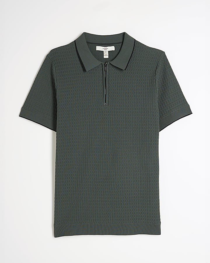 Green Muscle Fit Textured Tipped Polo Shirt