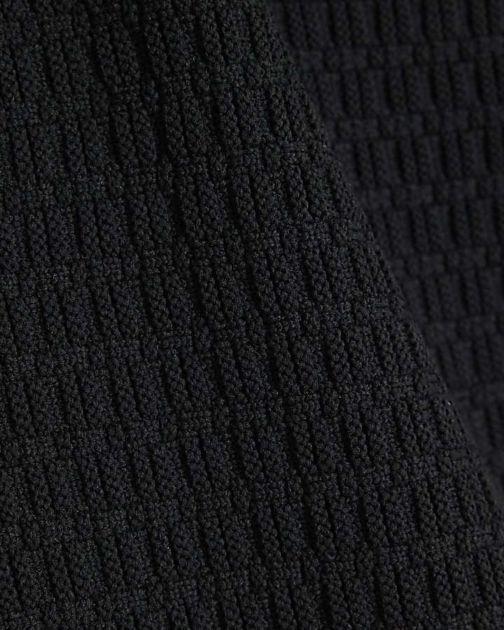 Black Muscle Fit Textured Polo Shirt