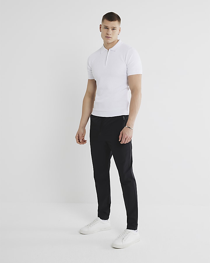 White Muscle Fit Textured Polo Shirt