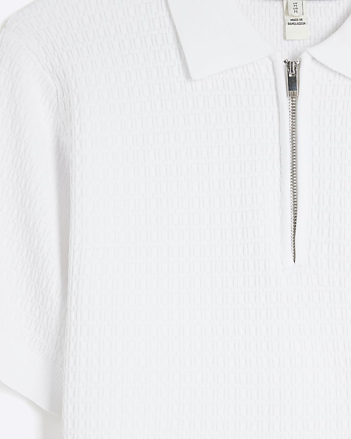 White Muscle Fit Textured Polo Shirt