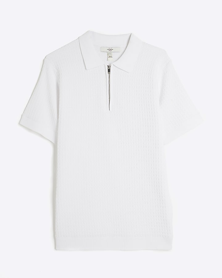 White Muscle Fit Textured Polo Shirt