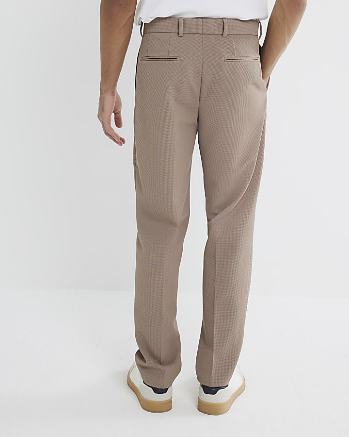 Beige Slim Fit Smart Trousers