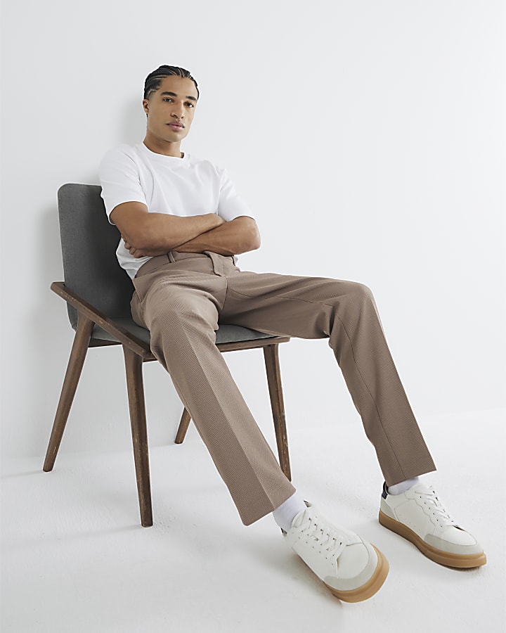 Beige Slim Fit Smart Trousers