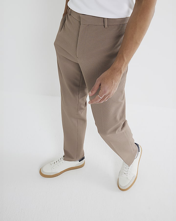 Beige Slim Fit Smart Trousers