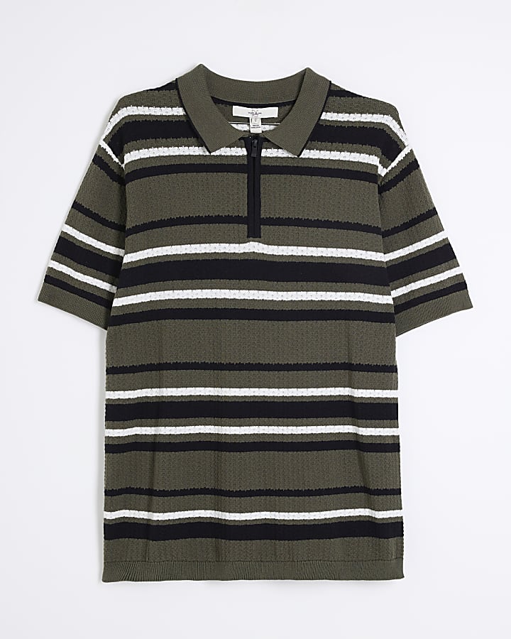 Green Textured Stripe Polo Shirt