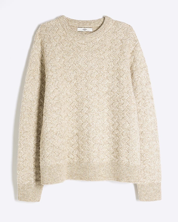 Stone Long Sleeve Cross Hatch Knit Jumper