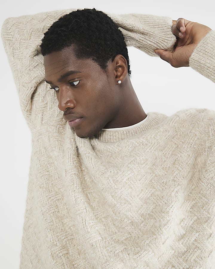 Stone Long Sleeve Cross Hatch Knit Jumper