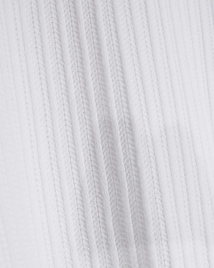 White Slim Fit Long Sleeve Knit Polo Shirt