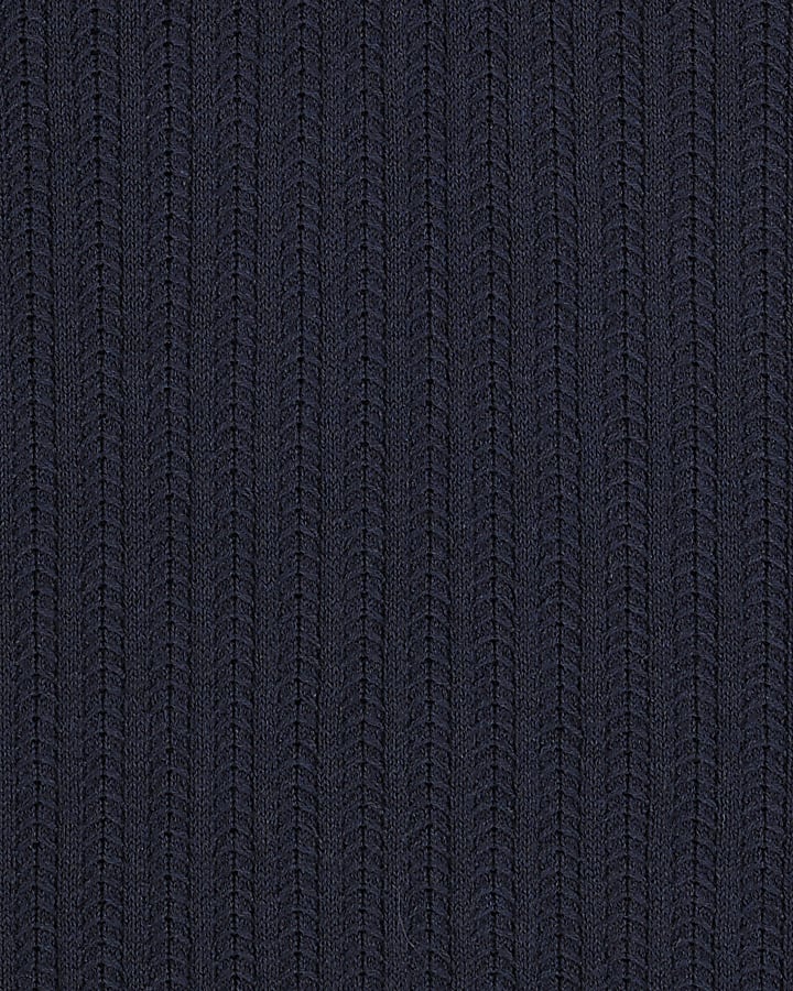 Navy Slim Fit Knit Long Sleeve Polo Shirt