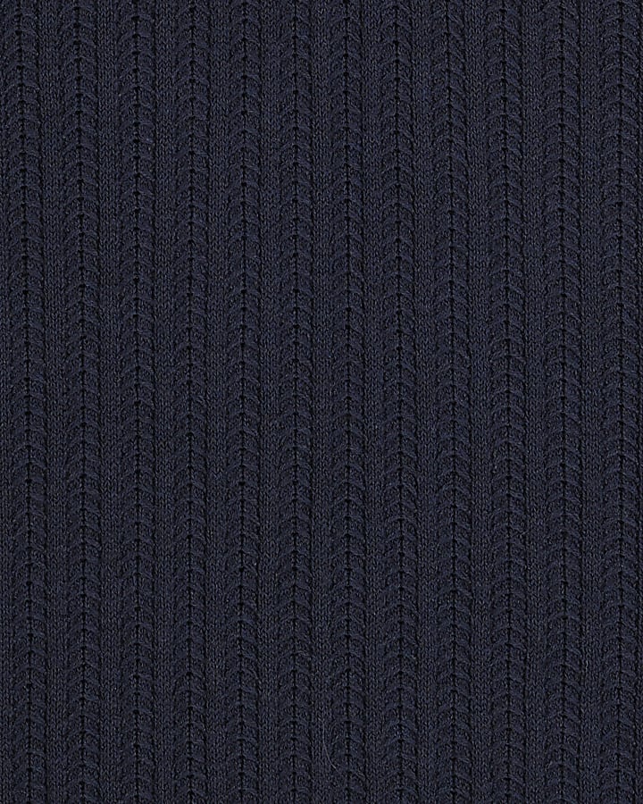 Navy Knit Long Sleeve Polo Shirt