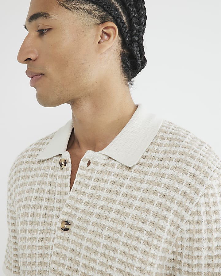 Stone Knitted Check Shirt