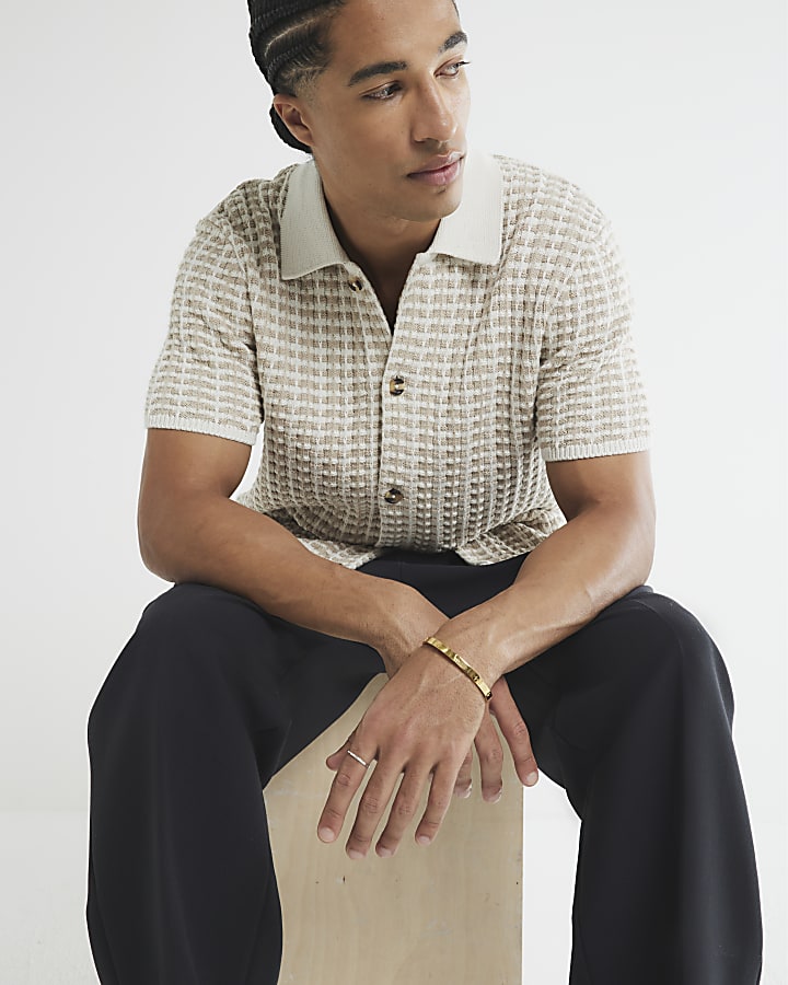 Beige Knitted Check Shirt