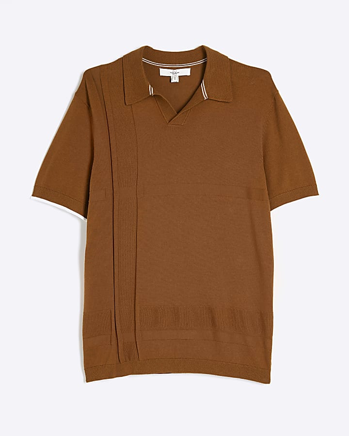 Rust Asymmetric Open Collar Polo Shirt