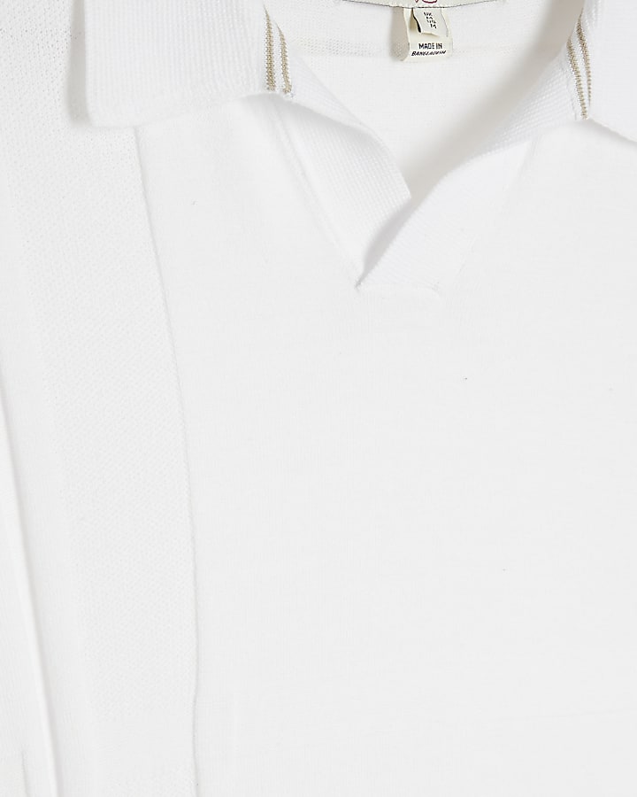 White Slim Asymmetric Open Collar Polo Shirt