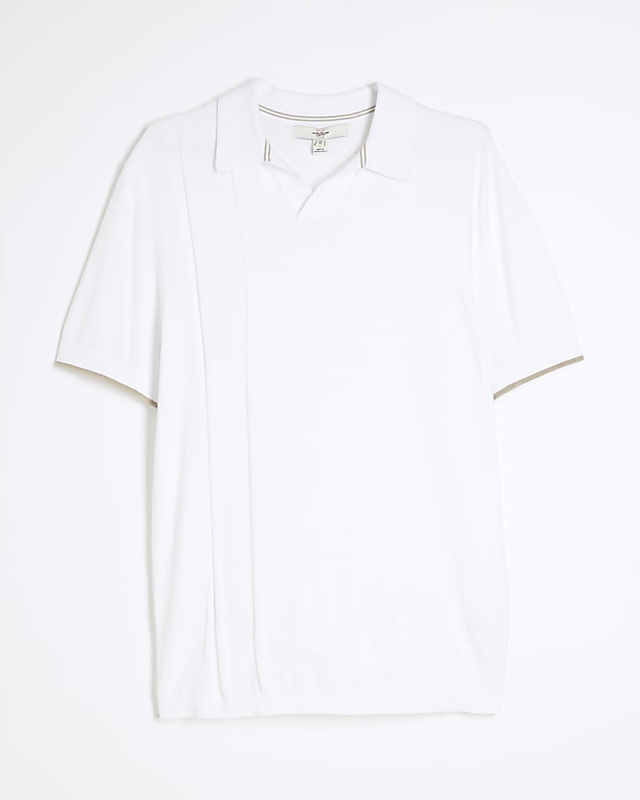 White Slim Asymmetric Open Collar Polo Shirt