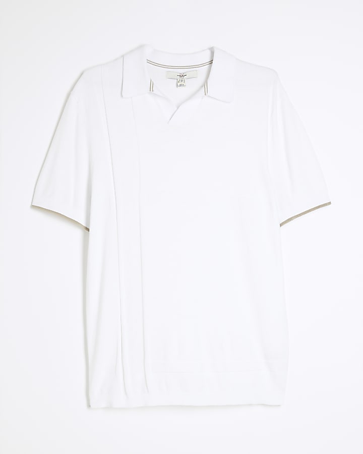 White  Asymmetric Open Collar Polo Shirt