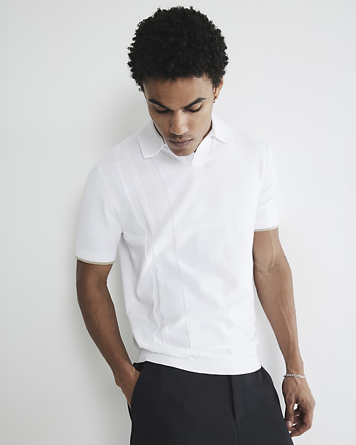 White  Asymmetric Open Collar Polo Shirt