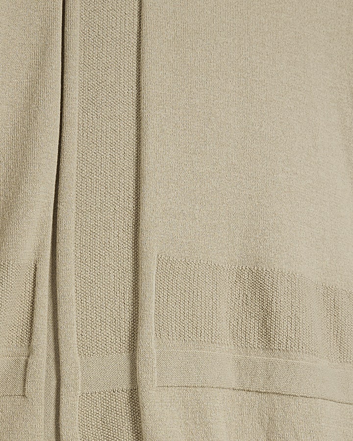 Beige Slim Asymmetric Open Collar Polo Shirt