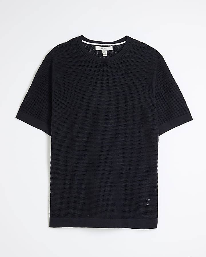 Black Slim Fit Short Sleeve Mesh T-Shirt