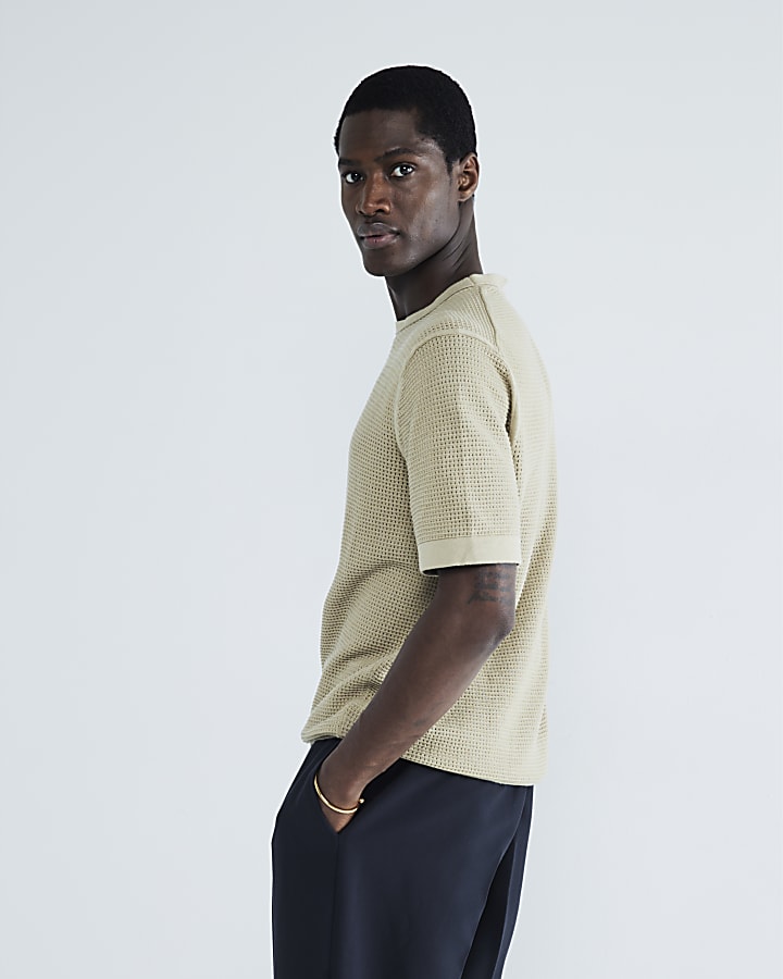 Khaki Short Sleeve Textured T-Shirt