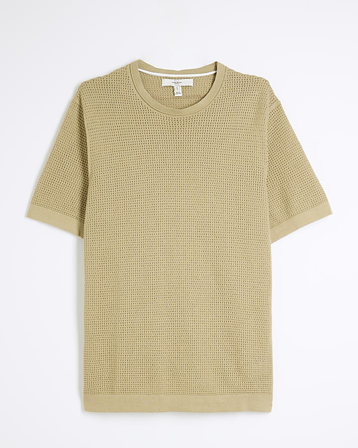 Khaki Short Sleeve Textured T-Shirt