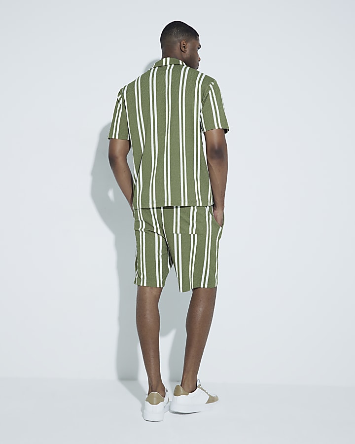 Green Regular Fit Textured Striped Polo Shirt