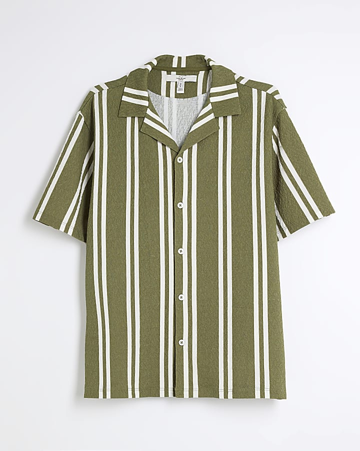 Green Regular Fit Textured Striped Polo Shirt