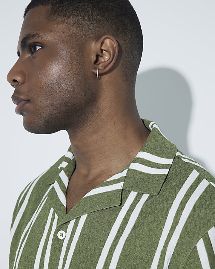 Green Regular Fit Textured Striped Polo Shirt