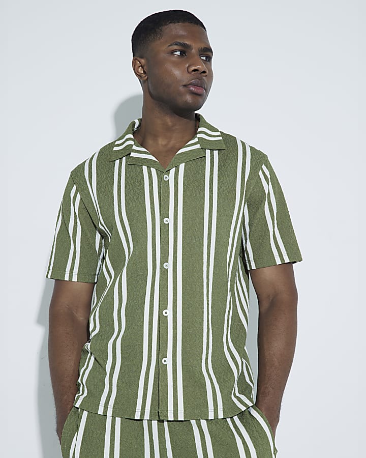 Green Regular Fit Textured Striped Polo Shirt