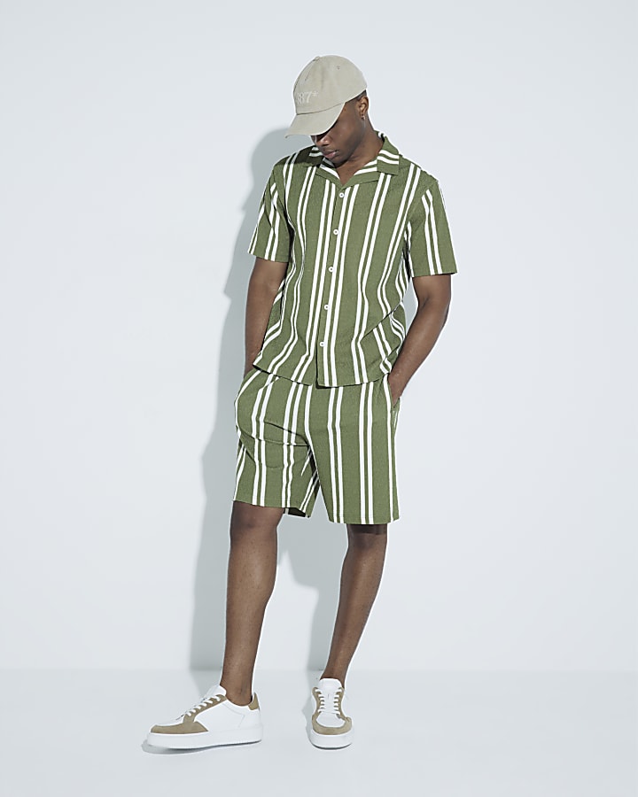 Green Regular Fit Textured Striped Polo Shirt